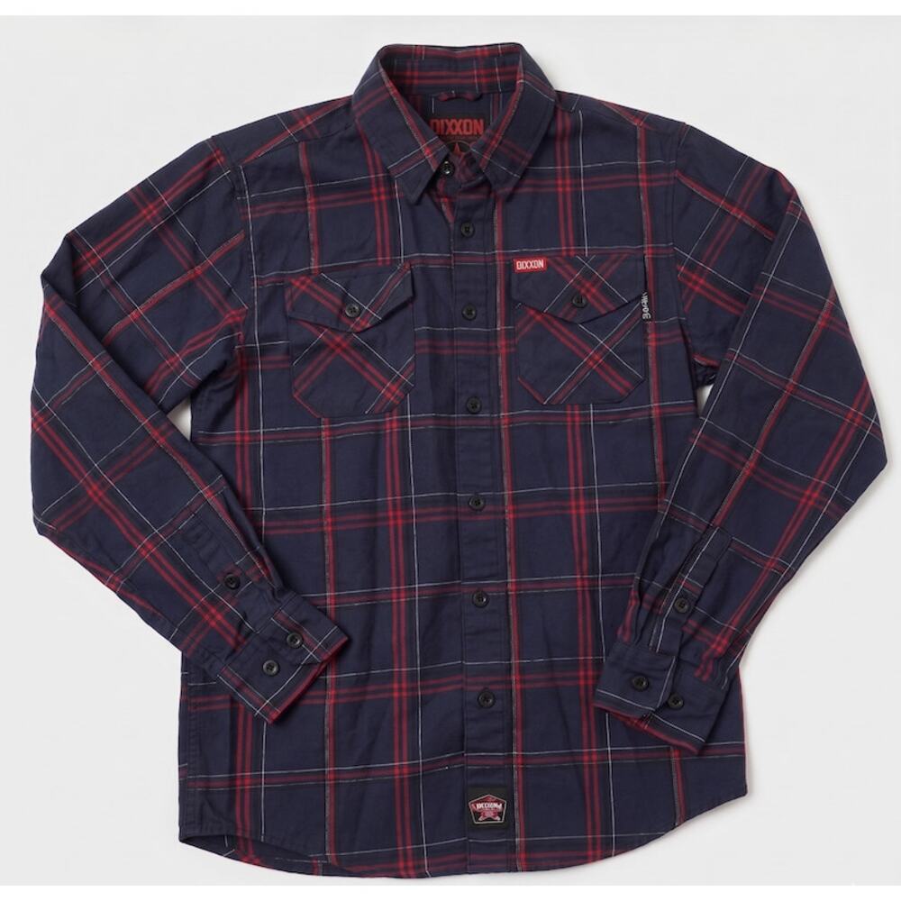Dixxon Flannel Company Mens Small Plaid Button Up Navy Blue Red Long Sleeve